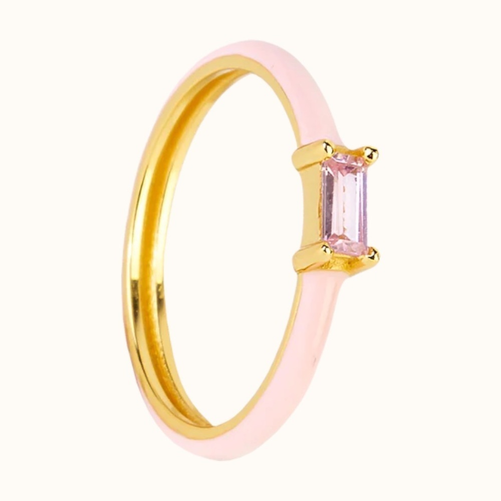 💗 Blush Pink Gem Gold 925 Sterling Silver Enamel Ring Size 5